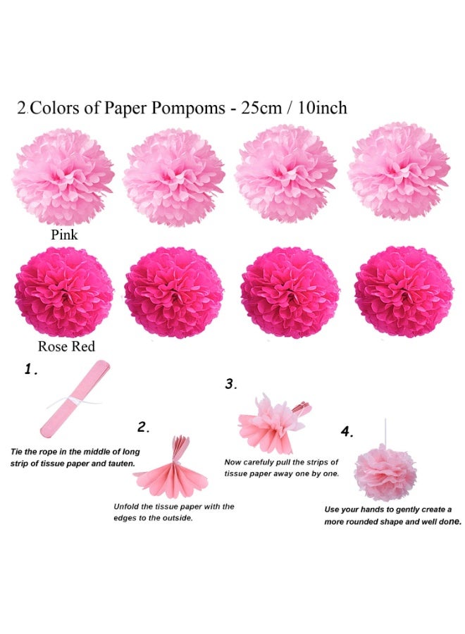 Mordely Party Decoration, 20 Pcs Pink Hanging Paper Fans, Pom Poms Flowers, Garlands String Polka Dot and Triangle Bunting Flags for Birthday Parties, Bridal Showers, Baby Showers, Wedding - Image 4